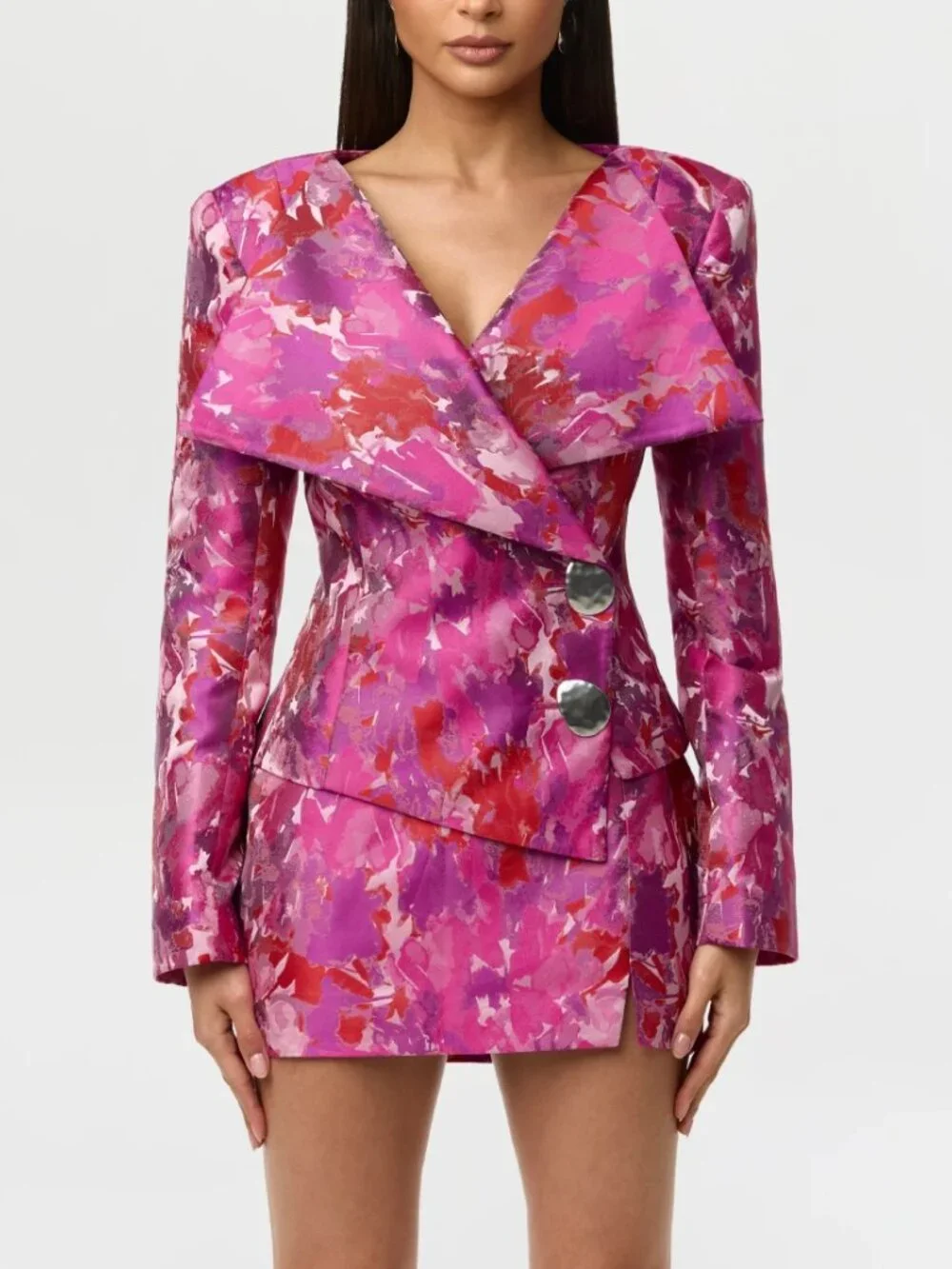 Naked Wardrobe Suiting Jacquard Crossbody Blazer Fuchsia Multi Abstract Size M